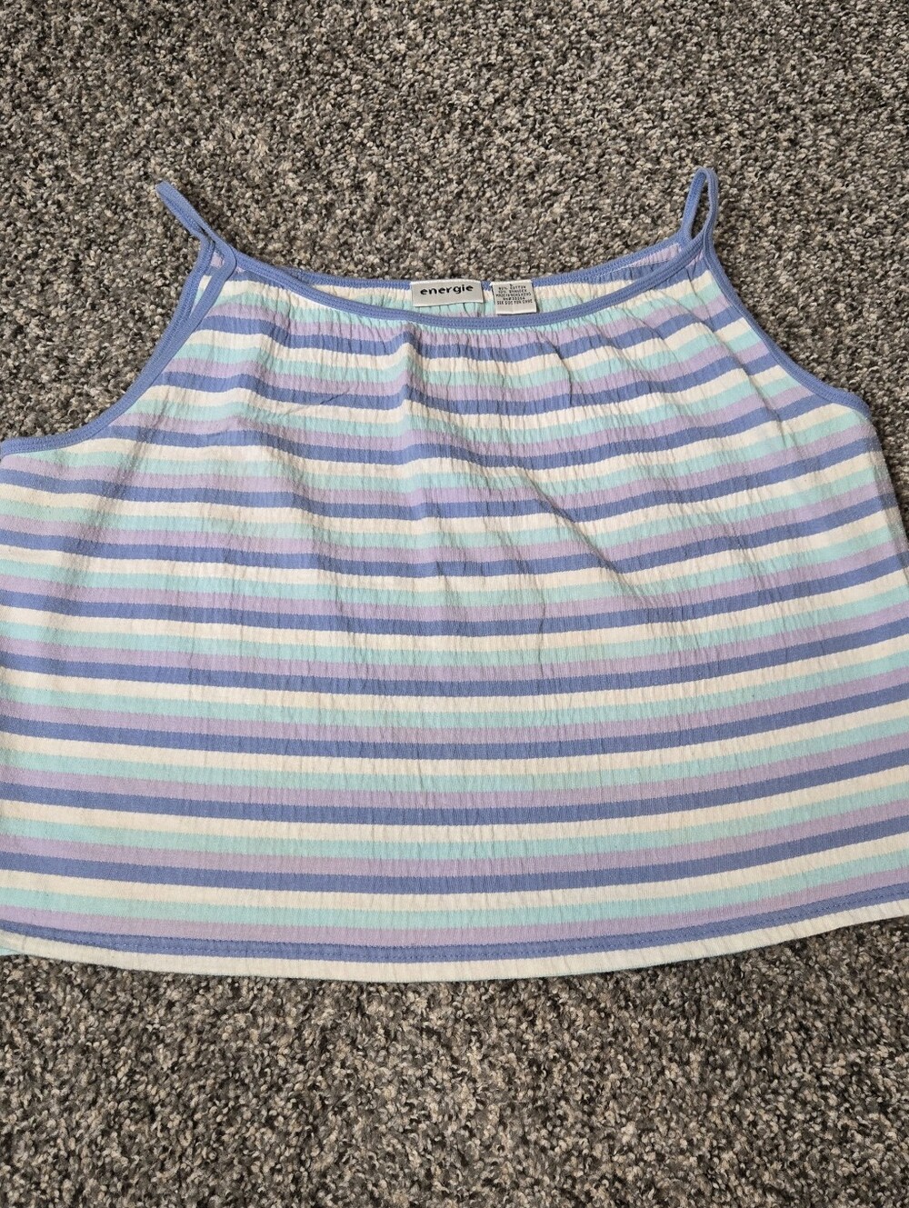 Vintage Y2K 90s Energie Cropped Cami Striped Blue Purple White Spaghetti Strap L